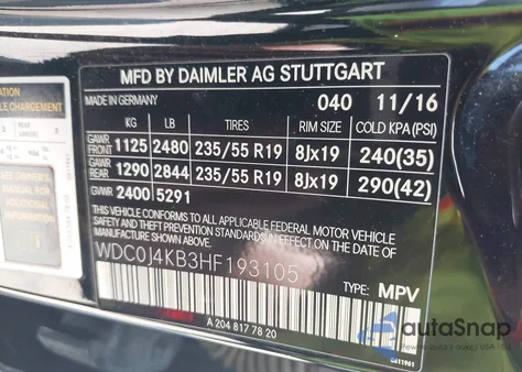 2017 Mercedes-Benz Glc 300 Coupe 4Matic из США, поврежденный, VIN WDC0J4KB3HF193105